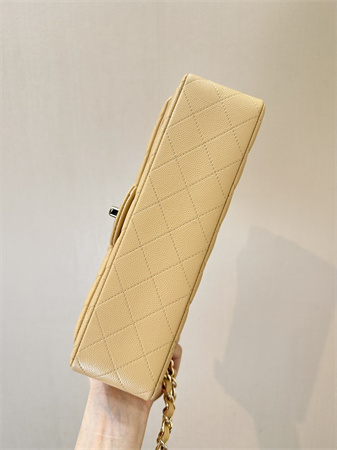 Chanel Medium Classic Flap Bag Grained Calfskin Gold Tone Metal Beige 01112 TOP