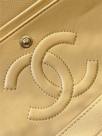 Chanel Medium Classic Flap Bag Grained Calfskin Gold Tone Metal Beige 01112 TOP