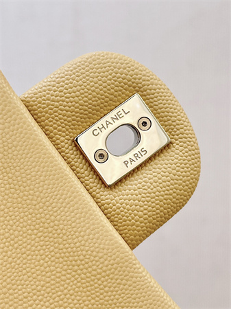 Chanel Medium Classic Flap Bag Grained Calfskin Gold Tone Metal Beige 01112 TOP