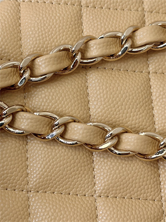 Chanel Medium Classic Flap Bag Grained Calfskin Gold Tone Metal Beige 01112 TOP