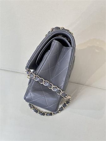 Chanel Medium Classic Flap Bag Lambskin Gold Tone Metal Dk Grey 01112 TOP
