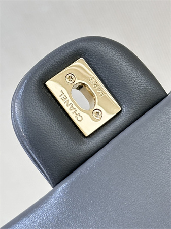 Chanel Small Classic Flap Bag Lambskin Gold Tone Metal Dk Grey 01117 TOP