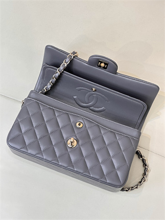 Chanel Small Classic Flap Bag Lambskin Gold Tone Metal Dk Grey 01117 TOP