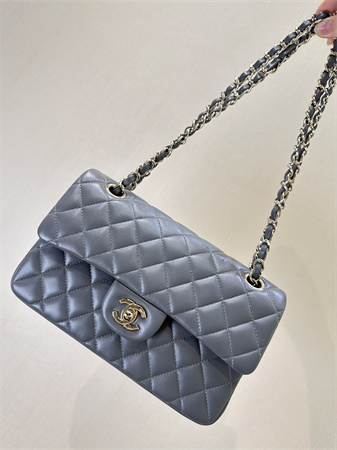 Chanel Small Classic Flap Bag Lambskin Gold Tone Metal Dk Grey 01117 TOP