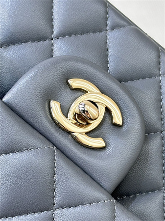 Chanel Small Classic Flap Bag Lambskin Gold Tone Metal Dk Grey 01117 TOP