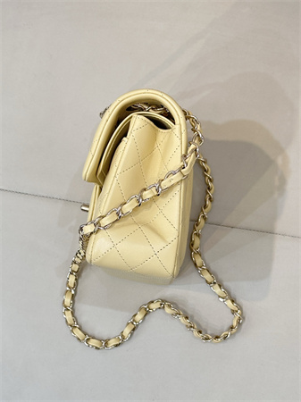 Chanel Small Classic Flap Bag Lambskin Gold Tone Metal Yellow 01117 TOP