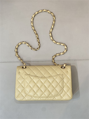 Chanel Small Classic Flap Bag Lambskin Gold Tone Metal Yellow 01117 TOP