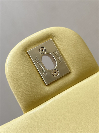 Chanel Mini Classic Flap Bag Lambskin Gold Tone Metal Yellow Color 01116 TOP