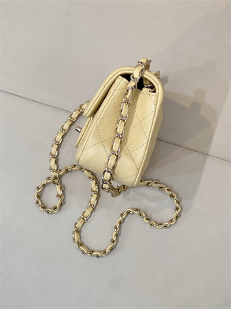 Chanel Mini Classic Flap Bag Lambskin Gold Tone Metal Yellow Color 01116 TOP