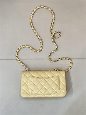 Chanel Mini Classic Flap Bag Lambskin Gold Tone Metal Yellow Color 01116 TOP