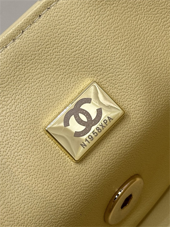 Chanel Mini Classic Flap Bag Lambskin Gold Tone Metal Yellow Color 01116 TOP