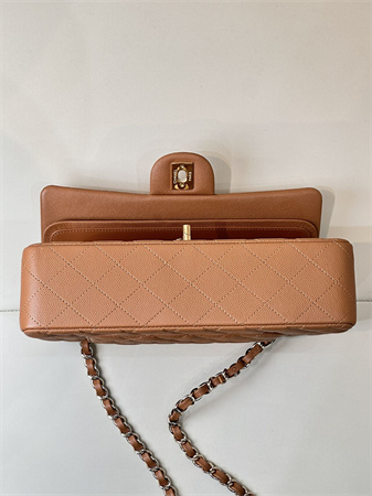 Chanel Medium Classic Flap Bag Grained Calfskin Gold Tone Metal Caramel 01112 TOP