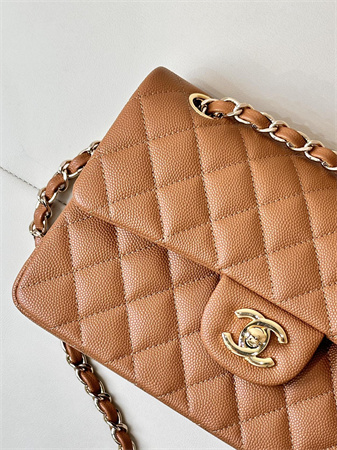Chanel Small Classic Flap Bag Grained Calfskin Gold Tone Metal Caramel 01117 TOP