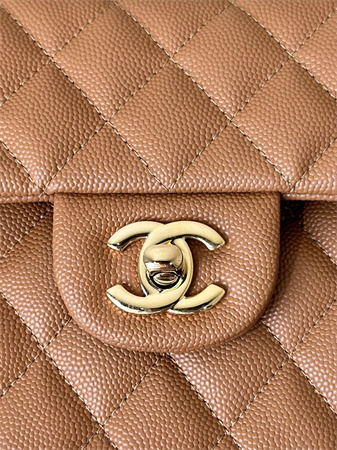 Chanel Small Classic Flap Bag Grained Calfskin Gold Tone Metal Caramel 01117 TOP