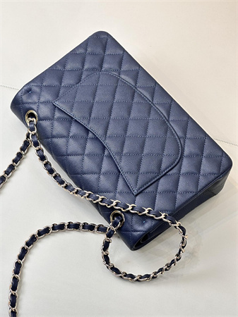 Chanel Medium Classic Flap Bag Grained Calfskin Gold Tone Metal Navy 01112 TOP