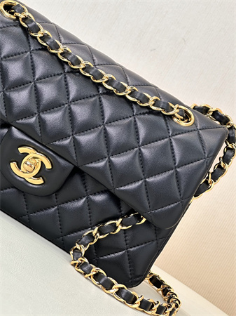 Chanel Small Classic Flap Bag Lambskin Gold Tone Metal Black 01117 TOP