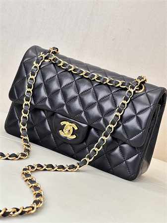 Chanel Small Classic Flap Bag Lambskin Gold Tone Metal Black 01117 TOP