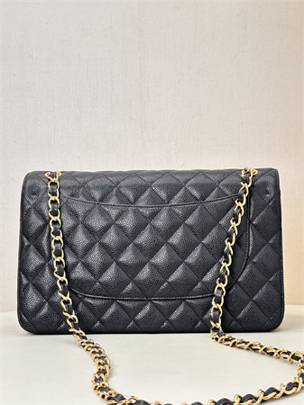 Chanel Large Classic Flap Bag Grained Cafskin Gold Tone Metal Black 58600 TOP