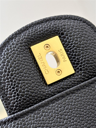 Chanel Large Classic Flap Bag Grained Cafskin Gold Tone Metal Black 58600 TOP