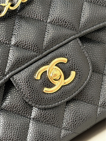 Chanel Large Classic Flap Bag Grained Cafskin Gold Tone Metal Black 58600 TOP