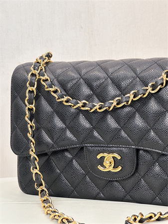 Chanel Large Classic Flap Bag Grained Cafskin Gold Tone Metal Black 58600 TOP