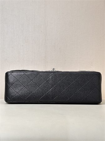 Chanel Large Classic Flap Bag Grained Cafskin Silver Tone Metal Black 58600 TOP