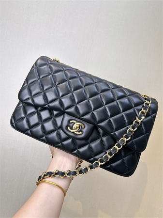 Chanel Large Classic Flap Bag Lambskin Gold Tone Metal Black 58600 TOP