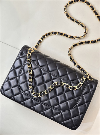 Chanel Large Classic Flap Bag Lambskin Gold Tone Metal Black 58600 TOP