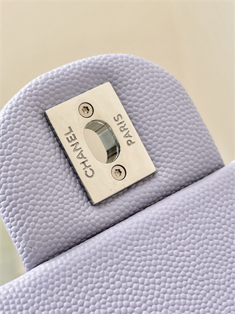 Chanel Medium Classic Flap Bag Grained Calfskin Silver Tone Metal Lt Purple 01112 TOP