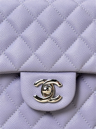 Chanel Medium Classic Flap Bag Grained Calfskin Silver Tone Metal Lt Purple 01112 TOP