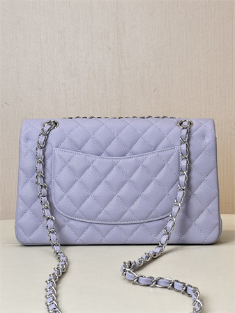 Chanel Medium Classic Flap Bag Grained Calfskin Silver Tone Metal Lt Purple 01112 TOP