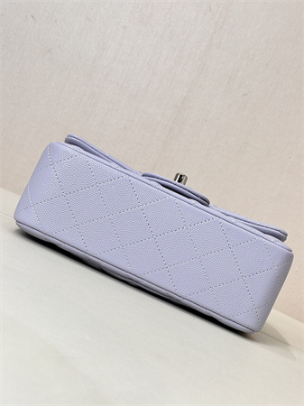 Chanel Mini Classic Flap Bag Grained Calfskin Silver Tone Metal Lt Purple Color 01116 TOP