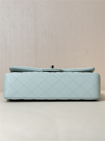 Chanel Medium Classic Flap Bag Grained Calfskin Silver Tone Metal Mint 01112 TOP