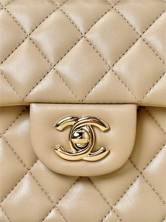 Chanel Small Classic Flap Bag Lambskin Gold Tone Metal Beige 01117 TOP