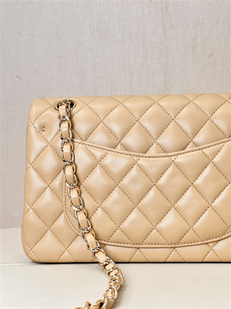 Chanel Small Classic Flap Bag Lambskin Gold Tone Metal Beige 01117 TOP