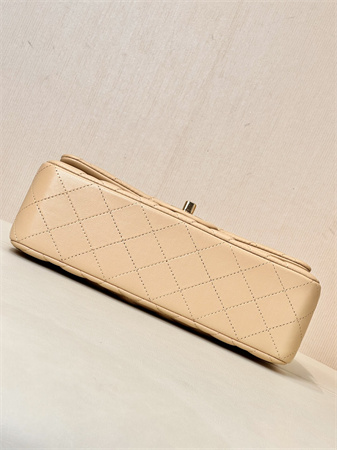 Chanel Small Classic Flap Bag Lambskin Gold Tone Metal Beige 01117 TOP