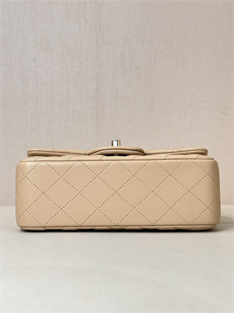 Chanel Mini Classic Flap Bag Lambskin Gold Tone Metal Beige Color 01116 TOP