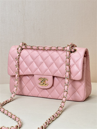 Chanel Small Classic Flap Bag Lambskin Gold Tone Metal Sakura Pink 01117 TOP