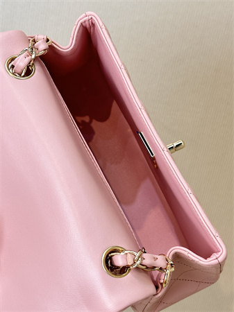 Chanel Mini Classic Flap Bag Lambskin Gold Tone Metal Sakura Pink Color 01116 TOP