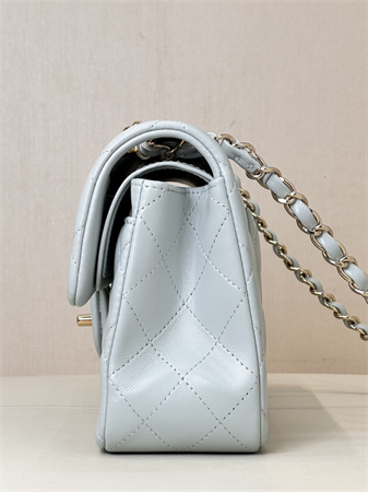 Chanel Small Classic Flap Bag Lambskin Gold Tone Metal Baby Blue 01117 TOP