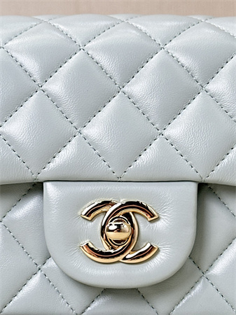 Chanel Mini Classic Flap Bag Lambskin Gold Tone Metal Baby Blue Color 01116 TOP