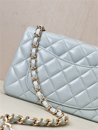 Chanel Mini Classic Flap Bag Lambskin Gold Tone Metal Baby Blue Color 01116 TOP
