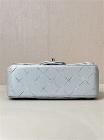 Chanel Mini Classic Flap Bag Lambskin Gold Tone Metal Baby Blue Color 01116 TOP