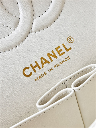 Chanel Small Classic Flap Bag Lambskin Gold Tone Metal White 01117 TOP