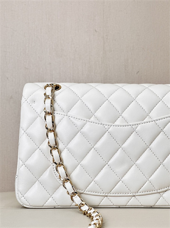 Chanel Small Classic Flap Bag Lambskin Gold Tone Metal White 01117 TOP