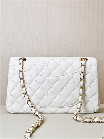 Chanel Small Classic Flap Bag Lambskin Gold Tone Metal White 01117 TOP