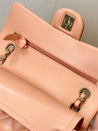 Chanel Small Classic Flap Bag Lambskin Gold Tone Metal Orange 01117 TOP