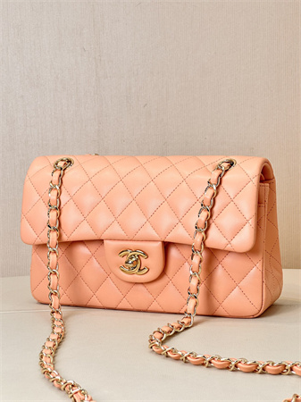 Chanel Small Classic Flap Bag Lambskin Gold Tone Metal Orange 01117 TOP