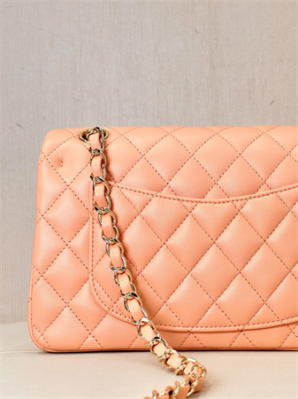 Chanel Small Classic Flap Bag Lambskin Gold Tone Metal Orange 01117 TOP