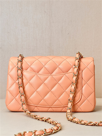Chanel Mini Classic Flap Bag Lambskin Gold Tone Metal Orange Color 01116 TOP